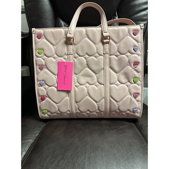 Betsey Johnson‎ Pink Heart Candy Conversation Hearts Tote Bag Purse - Picture 4 of 13